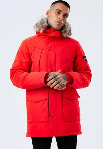 Hype Mens Luxe Longline Parka Red XXL