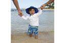 I Play. Baby Board Shorts 4 Years / Aqua Surfboard Sunset