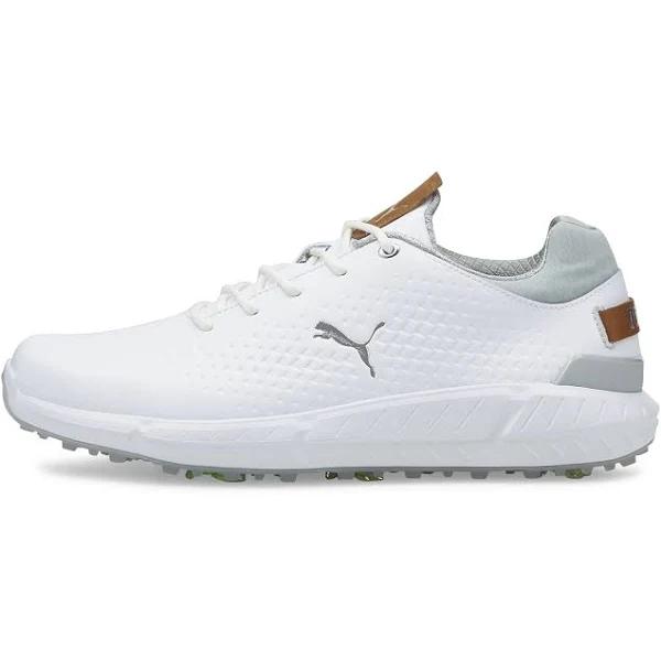 Ignite Articulate Leather Men's Golf Shoes in White/Silver, Size 7.5 by Puma