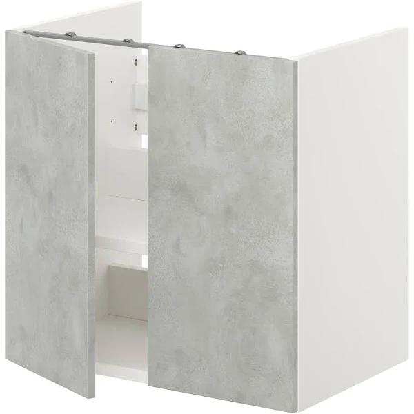 IKEA - ENHET BS CB F WB W shlf/doors, White/Concrete Effect 60x42x60 cm