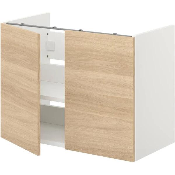 IKEA - ENHET BS CB F WB W shlf/doors, White/Oak Effect 80x42x60 cm