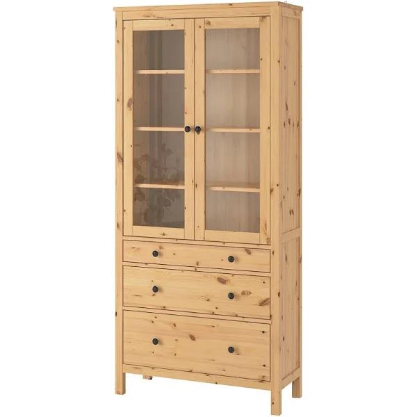 IKEA - HEMNES Glass-door Cabinet With 3 Drawers, Light Brown 90x198 cm