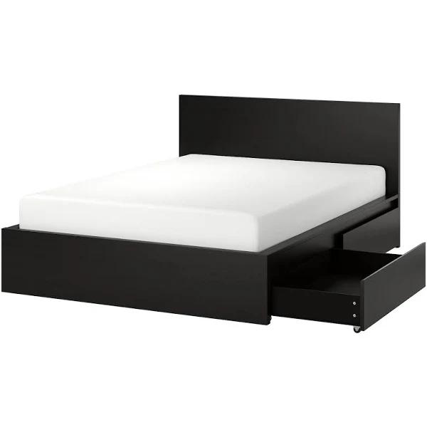 IKEA - Malm Bed Frame, High, W 2 Storage Boxes, Black-Brown 180x200 cm