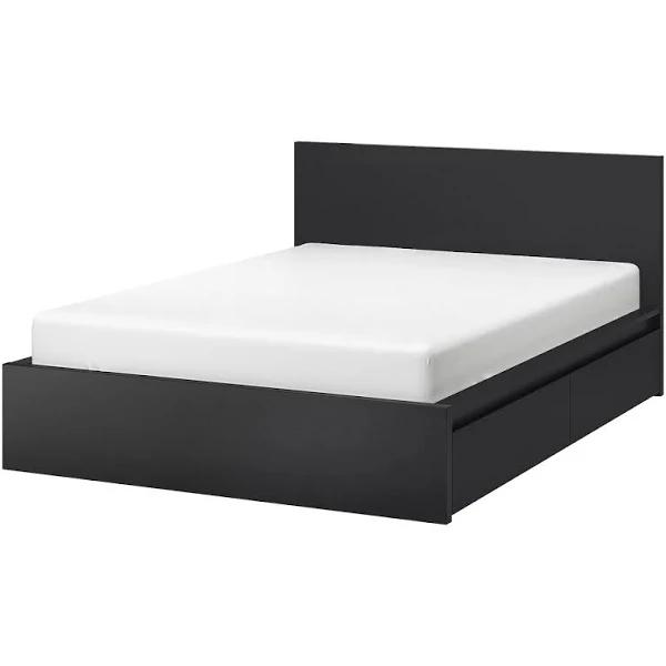 IKEA - Malm Bed Frame, High, W 2 Storage Boxes, Black-Brown Queen