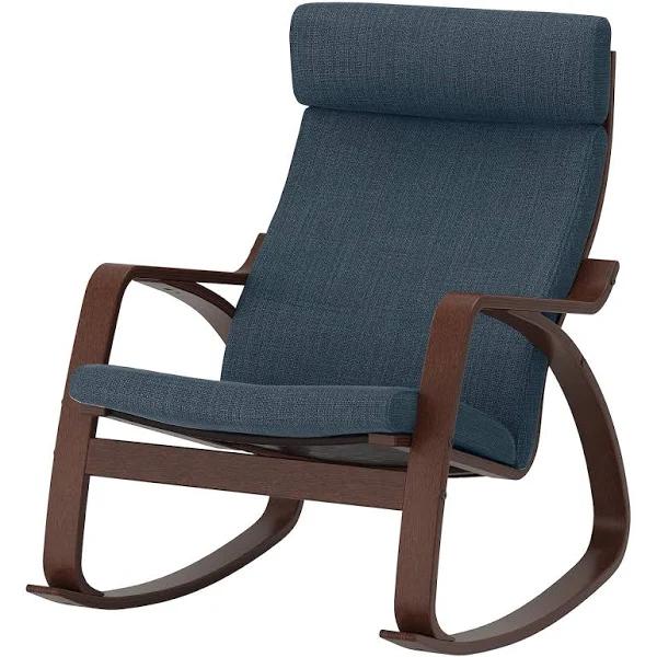 IKEA - POÄNG Rocking-chair, brown/Hillared Dark Blue Width: 68 cm