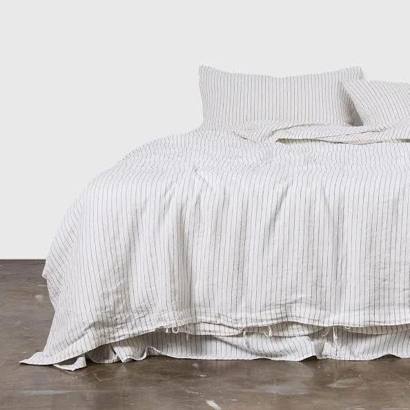 in Bed 100% Linen Duvet Cover in Pinstripe Navy, Super King
