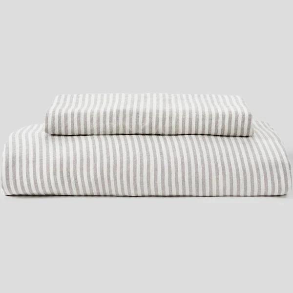 in Bed 100% Linen Duvet Set in Grey & White Stripe, Super King