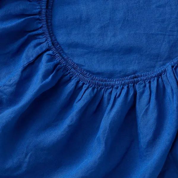 in Bed 100% Linen Fitted Sheet in Cobalt, Queen
