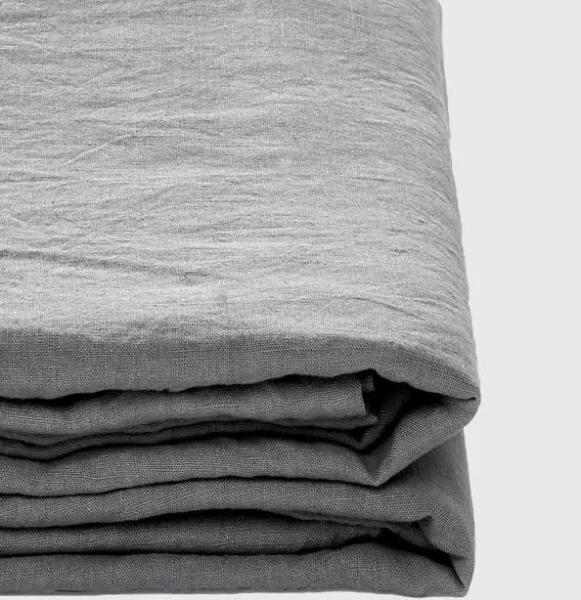 in Bed 100% Linen Fitted Sheet in Cool Grey Single | RIISE