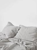 in Bed 100% Linen Fitted Sheet in Grey & White Stripe Extra Deep Queen | RIISE