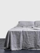 in Bed 100% Linen Flat Sheet in Cool Grey Double | RIISE