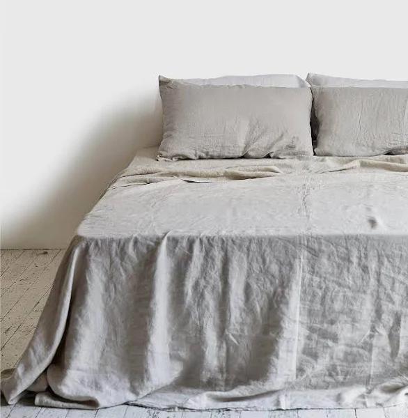 in Bed 100% Linen Sheet Set in Dove Grey, Double