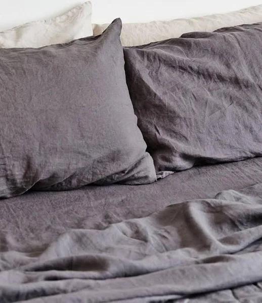 in Bed - Grey Fitted Sheets - Linen Fitted Sheet - Size King, King at The Iconic