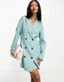 In The Style Tailored Double Breasted Blazer Dress in turquoise-Blue