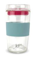 IOco 12oz All Glass Coffee Tea Cup New Mug.Travel Reuse & Keep It -Ocean/Pink