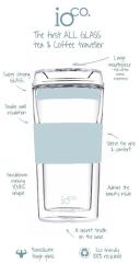 IOco 12oz All Glass Coffee Tea Cup New Mug.Travel Reuse & Keep It -Ocean/Pink