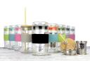 IOco 12oz All Glass Coffee Tea Cup New Mug.Travel Reuse & Keep It -Ocean/Pink