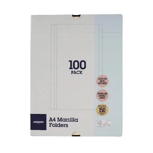 J.Burrows Manila Folder A4 Buff 100 Pack