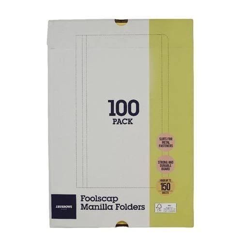 J.Burrows Manila Folder Foolscap Yellow 100 Pack