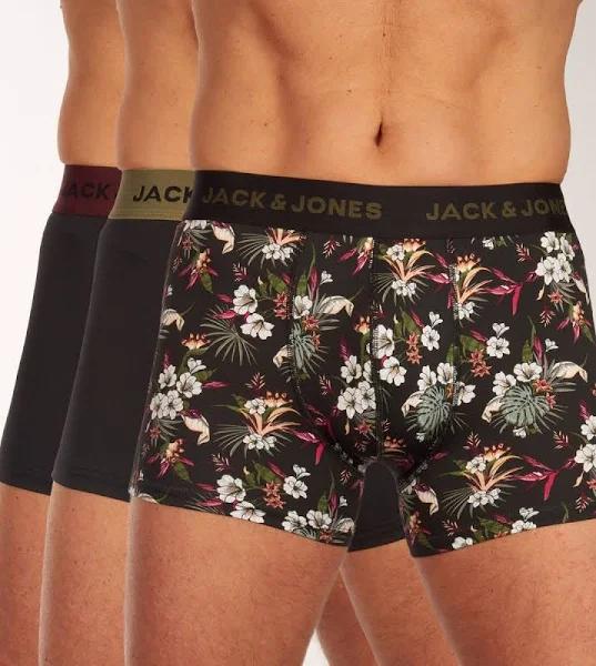 Jack & Jones 3 Pack Trunks with Floral Print in Black