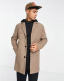 Jack & Jones Originals Wool Mix Long Coat in Beige check-Neutral