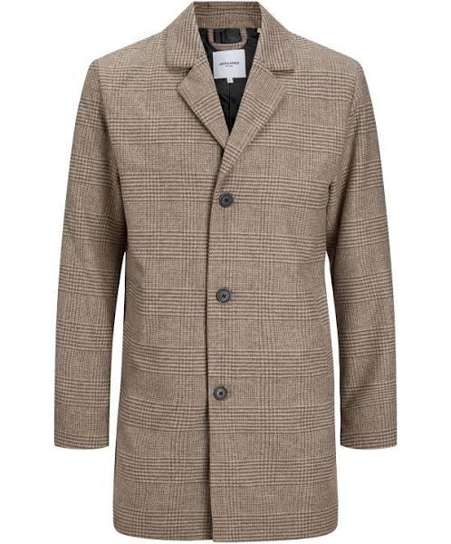 Jack & Jones Originals Wool Mix Long Coat in Beige check-Neutral