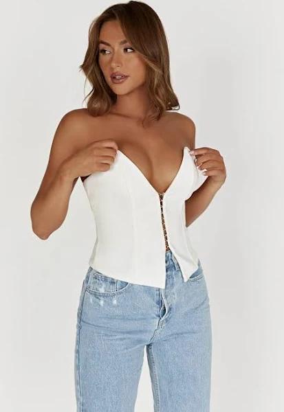 Janayia Pointed Corset Top | White