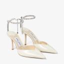Jimmy Choo, Saeda 85 Patent Leather Pumps, Women, White, Embellished, AU 3.5, Pumps