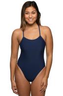 JOLYN Women's Jackson 4 Solid One Piece Swimsuit - Navy | Polyester - Swimoutlet.com