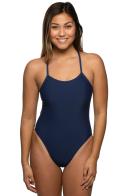 JOLYN Women's Jackson 4 Solid One Piece Swimsuit - Navy | Polyester - Swimoutlet.com
