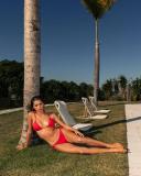 Kaiami Women's Lara Triangle Bikini Top in Red | Size 16