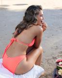 Kaiami Women's May Knot Sliding Triangle Bikini Top in Coral | Size 16