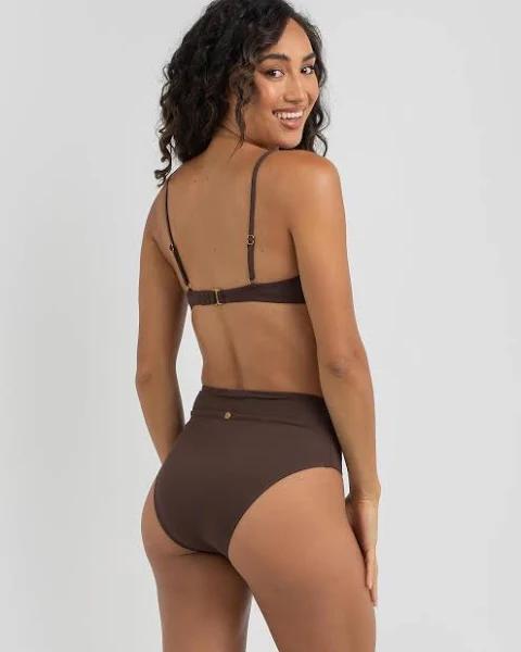 Kaiami Women's Rita High Waisted Bikini Bottom in Brown | Size 08