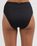 Kaiami Women's Rubi Rib High Waisted Bikini Bottom in Black | Size 16