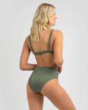 Kaiami Women's Rubi Rib High Waisted Bikini Bottom in Green | Size 16