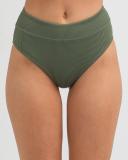 Kaiami Women's Rubi Rib High Waisted Bikini Bottom in Green | Size 16