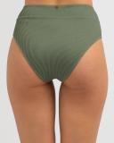 Kaiami Women's Rubi Rib High Waisted Bikini Bottom in Green | Size 16