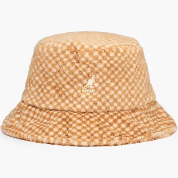 Kangol Faux Fur Bucket Hat - Tan Check - M - Unisex