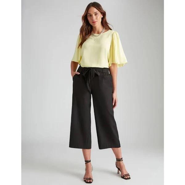 Katies Linen Crop Pants Black - 8