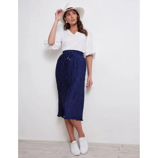 Katies Midi Pleated Skirt Dk Navy - 18
