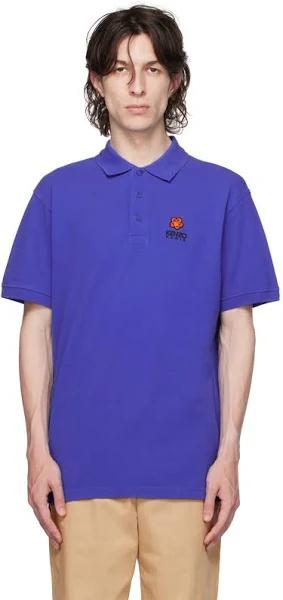 KENZO 'Boke Flower Crest' Embroidered Polo Shirt Royal Blue Mens - Size L