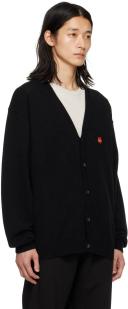 KENZO 'Boke Flower Crest' Embroidered Woollen Cardigan Black Mens - Size M