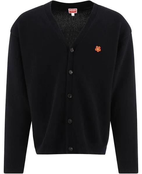 KENZO 'Boke Flower Crest' Embroidered Woollen Cardigan Black Mens - Size M