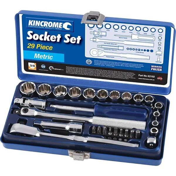 Kincrome Socket Set 29 Piece 3/8" Drive - Metric Mirror Polish K2152