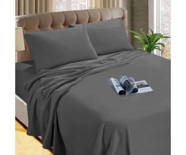 Kingtex Micro Flannelette Sheet Set 40 cm Wall Charcoal Double
