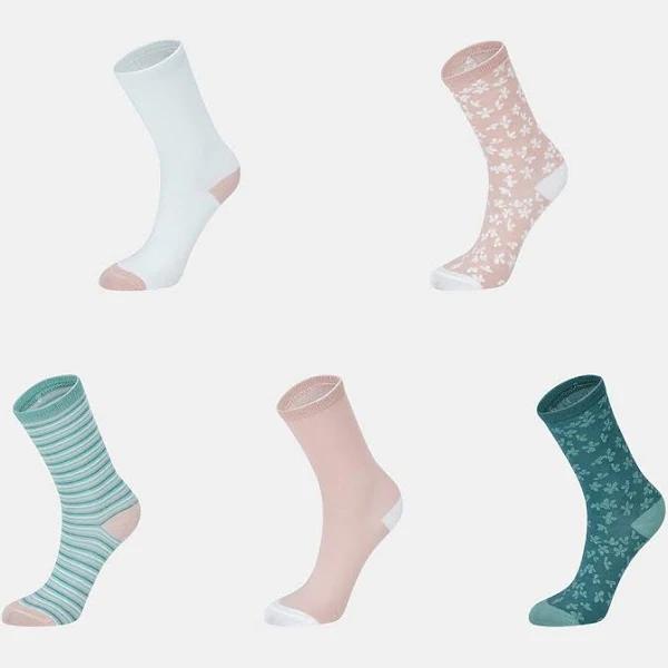 Kmart 5 Pack Jacquard Crew Socks-Green Flrl Size: 9-11