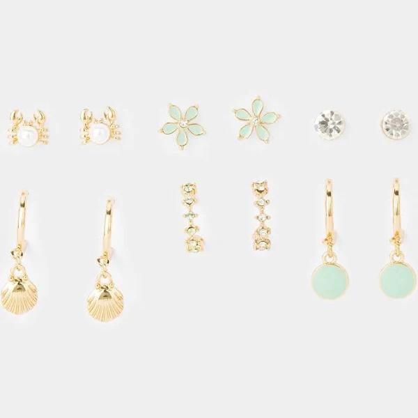 Kmart 6 Pack Hoop and Stud Earrings Sea Blue and Gold Look Price History Comparison Alerts