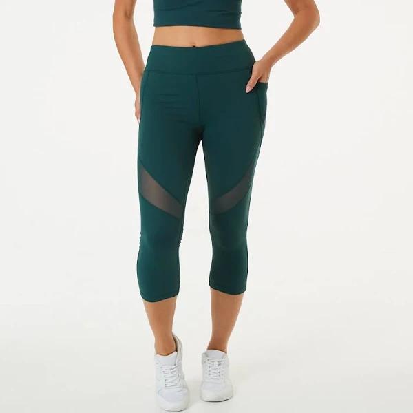 Kmart Active Womens Crop Mesh Performance Leggings-Deep Teal Size: 10
