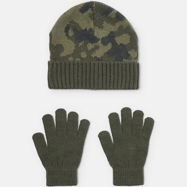 Kmart Camo Beanie and Gloves Set-Camo Size: 7-10 Years