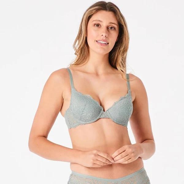 Kmart Co-ordinated Lace Double Push Up Bra-Dthy Green Size: 12B